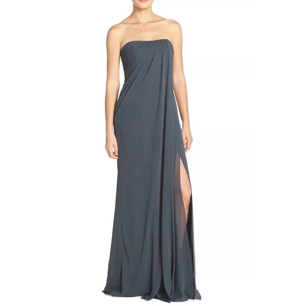 $300 Jenny Yoo 'Raquel' Front Slit Strapless Chiffon Gown Bridesmaid STROM 0